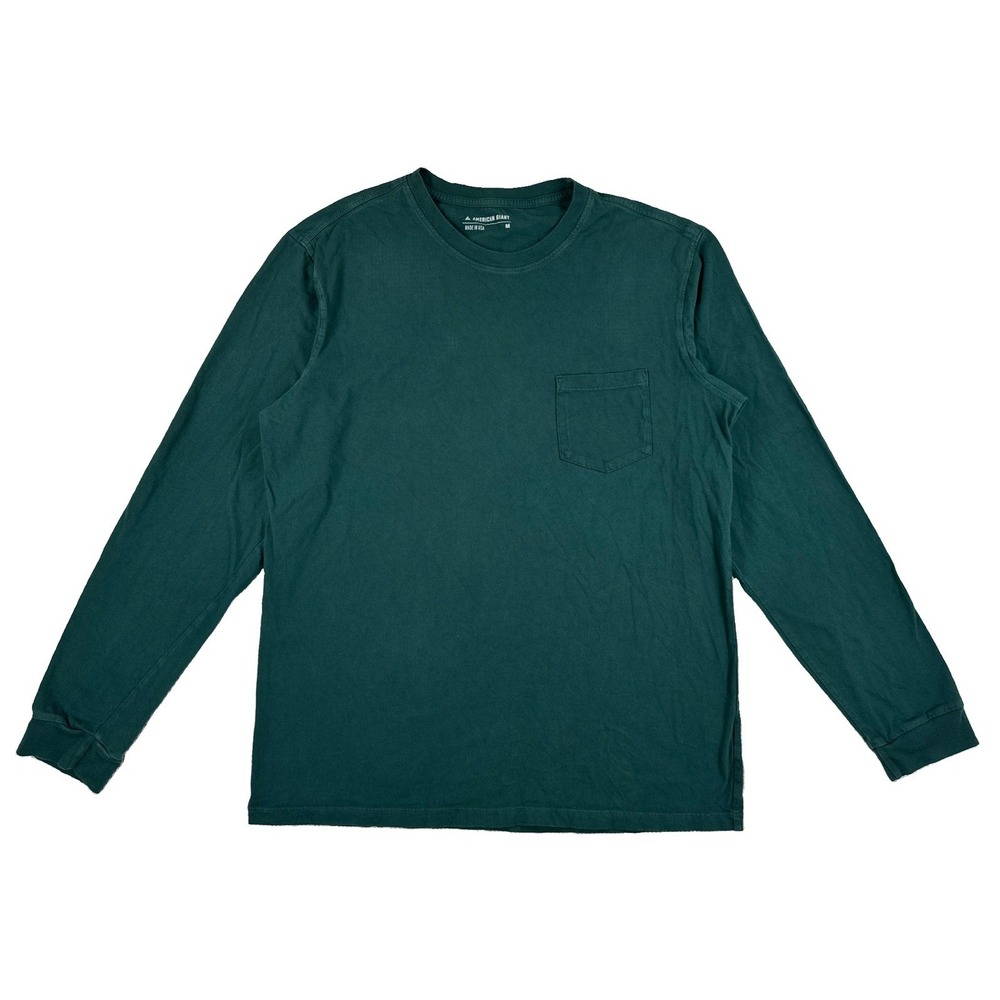 American Giant Long Sleeve Pocket T-Shirt Men's Medium Green Slub Cotton USA